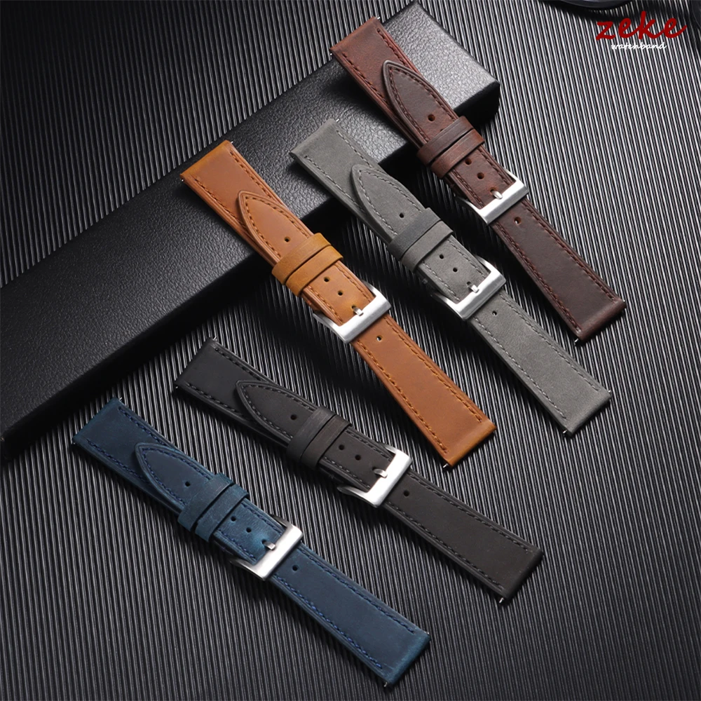 18mm 19mm 20mm 21mm 22mm 24mm Vintage Cowhide Watch Strap Universal Leather Watchband Retro Bracelet Quick Release Bar Wristband image 2