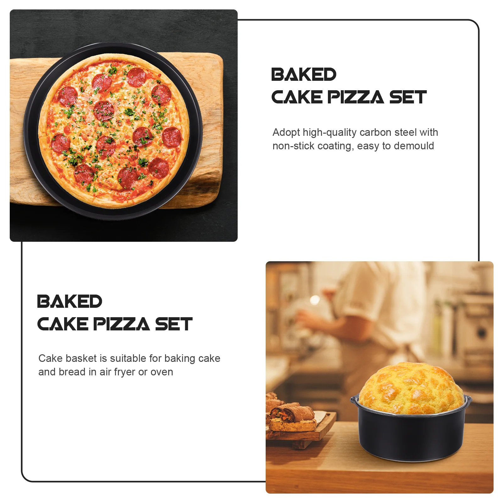 

1 Set Air Fryer Baking Pan Carbon Steel Non-Stick 8 Inch Cake Basket Pizza Plate Oven Roasting Kitchen Accessories Cookware