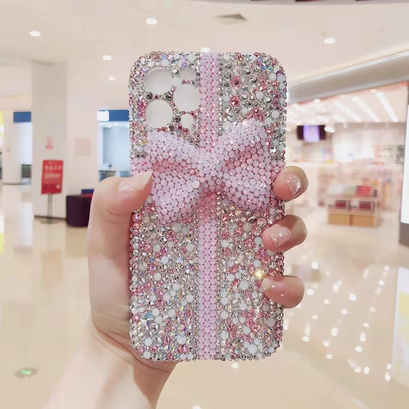 Customize Crystal Diamond Bow Pearl Phone Case For One Plus 12