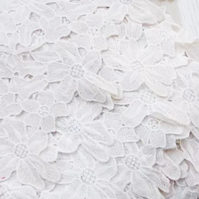 1yd White Leaf Pattern Water Soluble Embroidery High Quality African Guipure Cord Lace Fabric For Nigerian Wedding Party Dresses