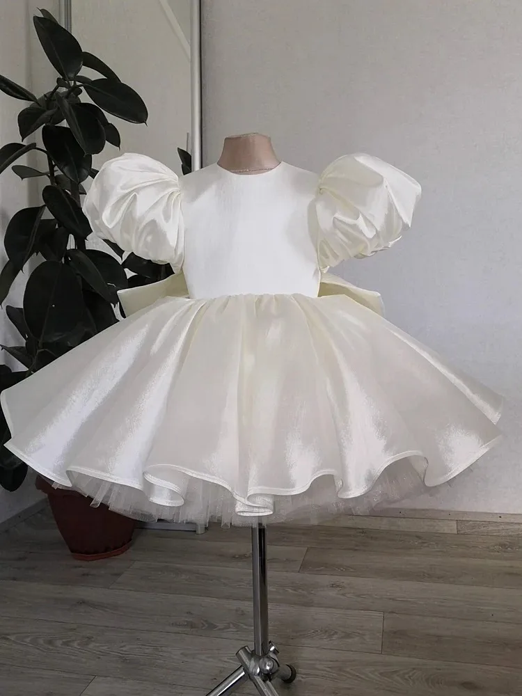 Baby Meisjes Verjaardag Jurk Kids Elegante Retro Prinses Jurken Nieuwe Mode Puff Mouw Grote Strik Prom Jurk Voor Meisjes Feestkleding