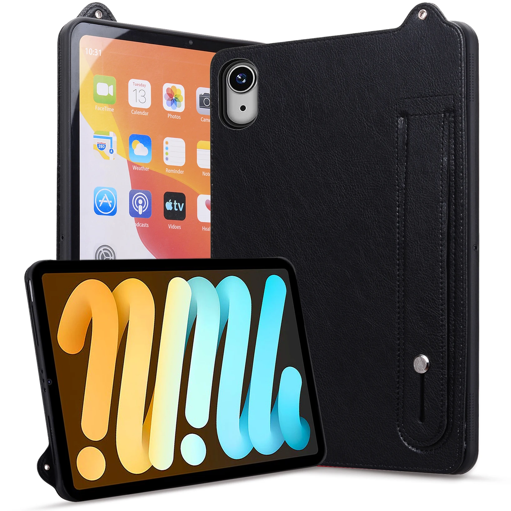 Cover posteriore protettiva per computer in TPU + pelle per Apple iPad mini 2024 8.3 "supporto per cinturino da polso antiurto Custodia protettiva per tablet