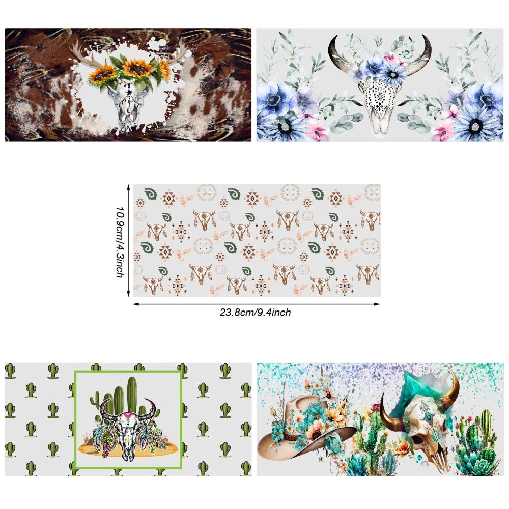 5 Sheets Cactus Sunflower Tribal UV DTF Stickers Plastic Self-Adhesive Labels