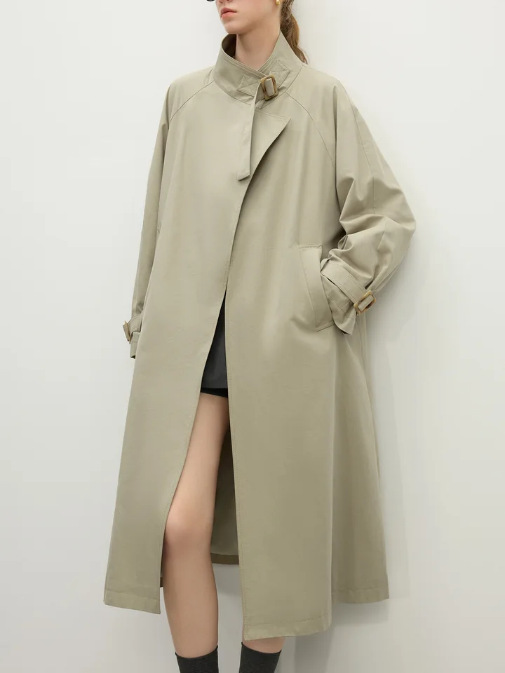 FSLE Office Lady Stand Up Collar Trench Coat for Women Spring of