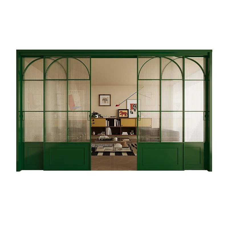 

Зеленая раздвижная дверь из титанового магниевого сплава, дуговая дверь для гостиной, художественное стекло, прямые продажи, огнестойкая раздвижная дверь