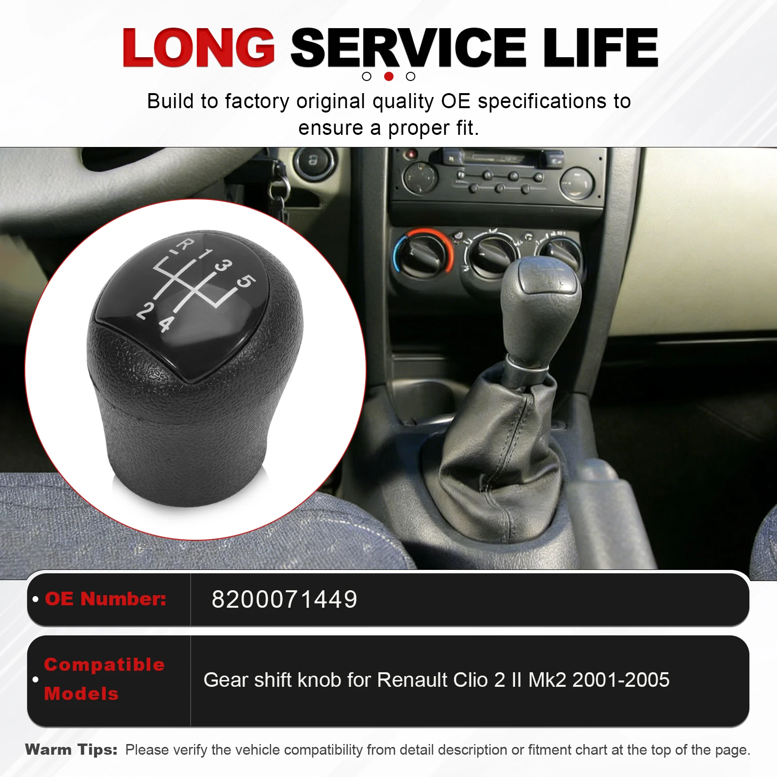 

5 Speed Gear Shift Knob Lever Stick Handball Head 8200071449 for Renault Clio 2 II 2001-2004/Megane 2 II 2002-2009/Kangoo