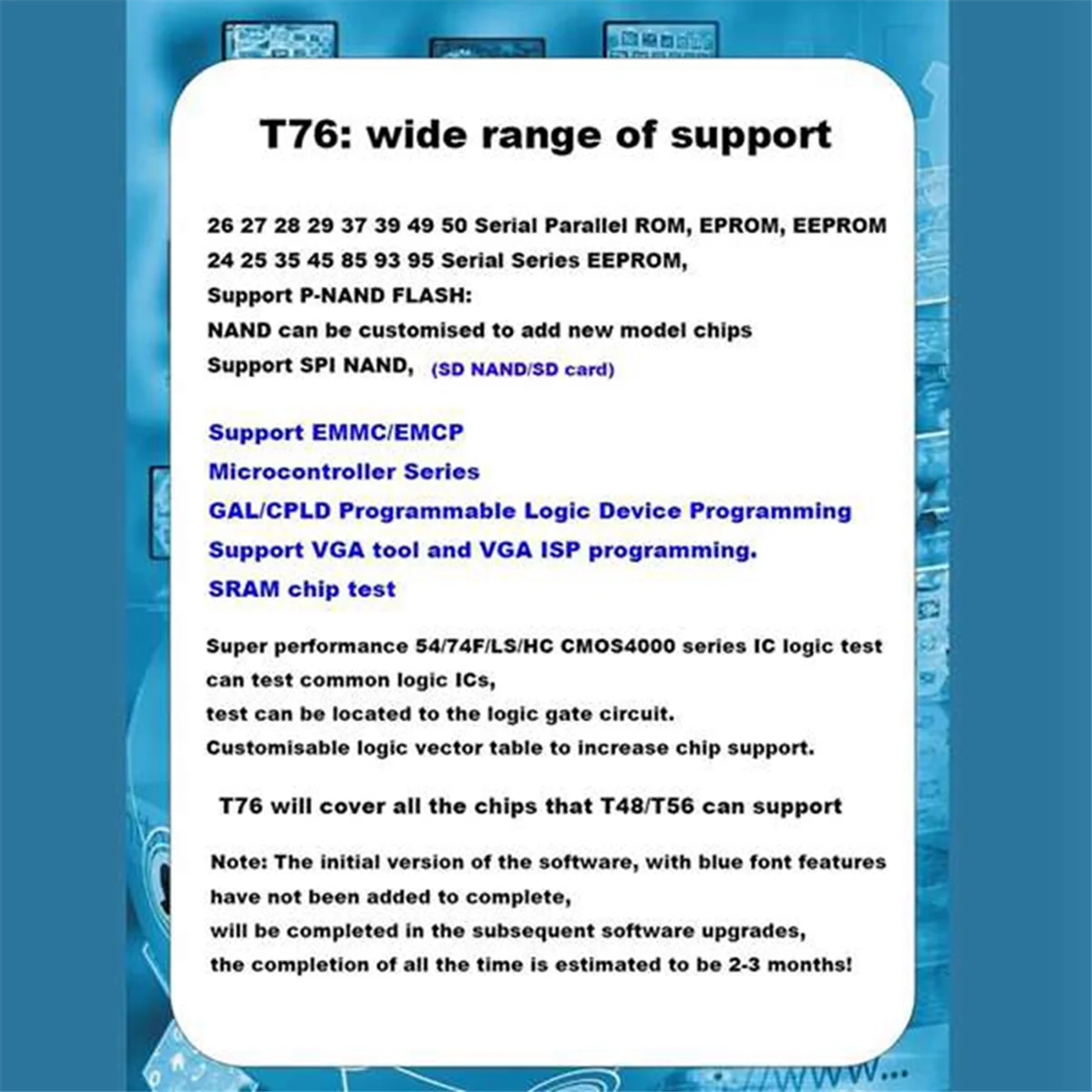 Para programador T76 USB3.0 compatible con EEPROMNAND NOR EMMC BGA,Minpro/TL866II/programador con toma de grabación de cables