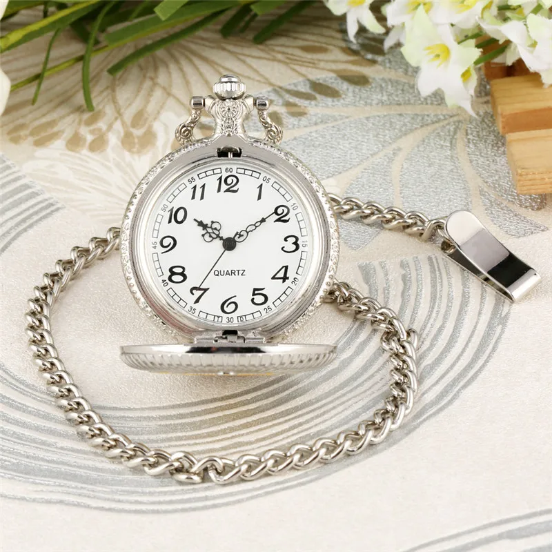 Reloj de bolsillo de cuarzo para hombre y mujer, cronógrafo de plata Vintage, masónico, con números árabes, cadena colgante