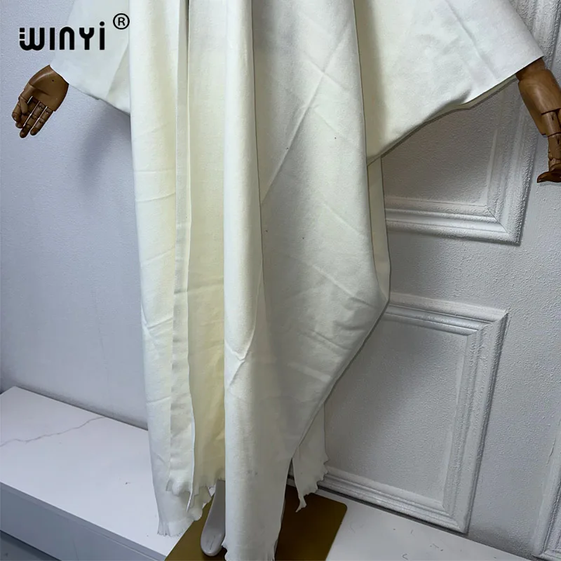 Nowe wysokiej jakości zimowe damskie kimono elegancki biały długi płaszcz modny kardigan ciepłe damskie ponczo płaszcz maxi