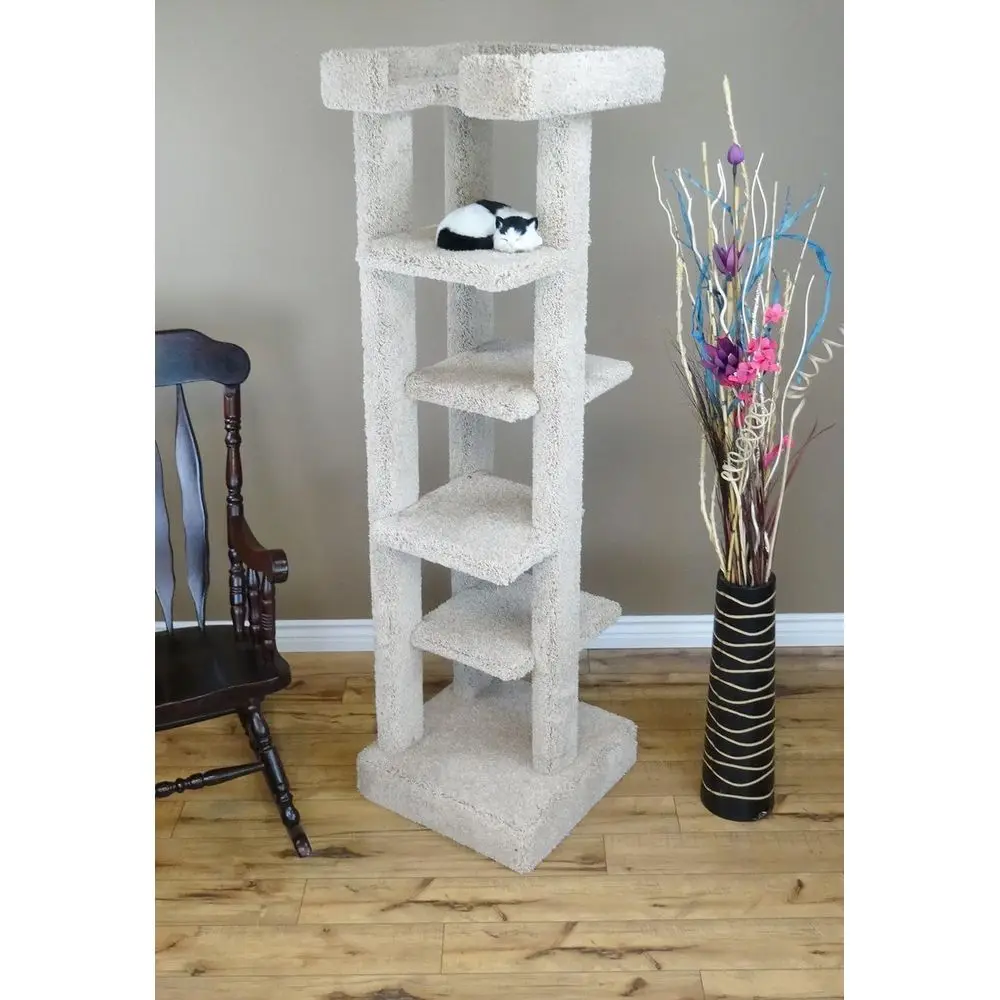 

Large Beige Solid Wood 5-Tier Cat Tree Condo
