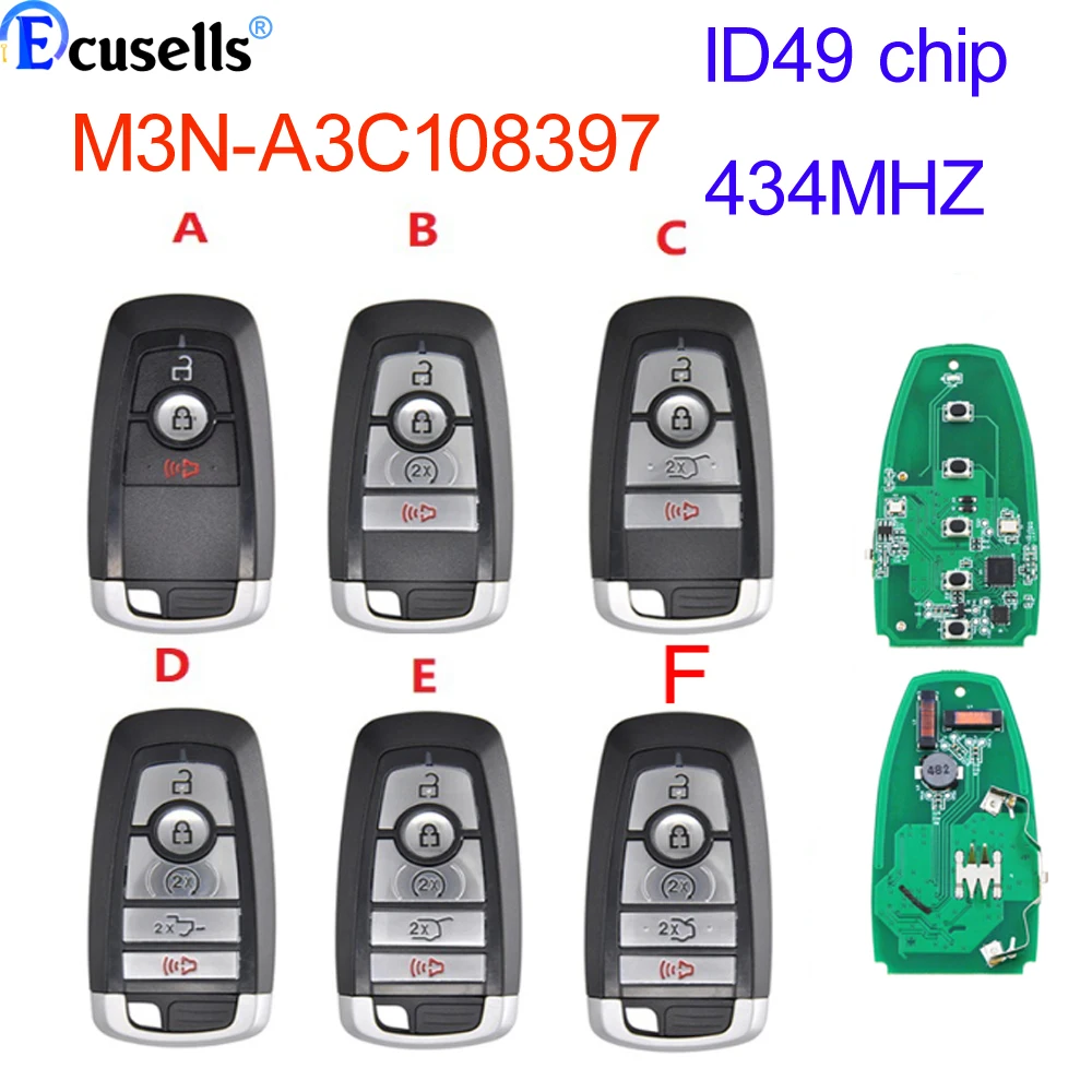 Умный дистанционный ключ для Ford Mustang Expedition F-Series 2023-2024 FCC: M3N-A3C108397 434 МГц ID49 чип Умный дистанционный ключ для Ford Mustang Expedition F-Series 2023-2024 FCC: M3N-A3C108397 434 МГц ID49 чип 