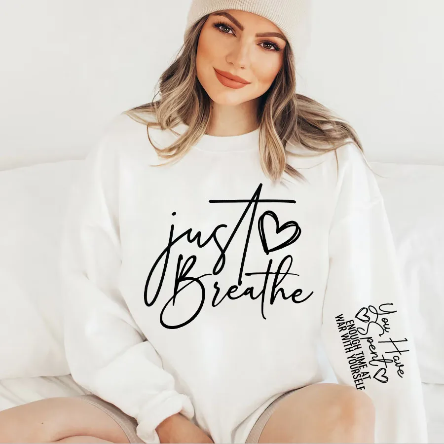 Just Breathe Motivational Inspirational Self Care Iron-On Heat Transfer Sticker Decal T-shirts Sweatshirts Bag Clothing Decor