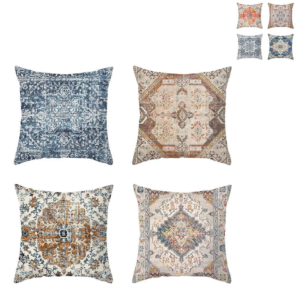 Bohemian Estilo Pillow Covers, Jogar Fronhas, Máquina Lavável, Praça, Farmhouse Decor, Drop Shipping, 45x45cm, 18x18 polegadas, 4PCs