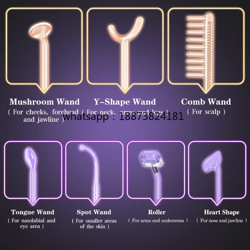 신제품 베스트셀러 7 in 1 고주파 완드 기계 얼굴용 네온 및 아르곤 여드름 치료 얼굴 관리 도구 빠른 배송