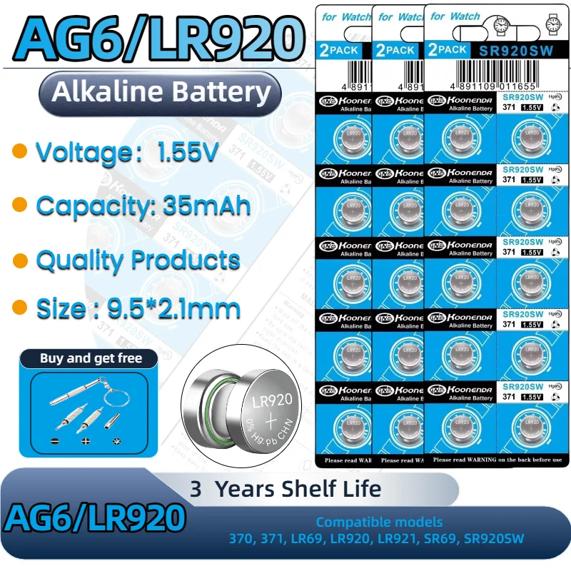 

Original AG6 371 SR920SW LR920 SR927 171 370 L921 LR69 SR920 Alkailine Button Batteries For Watch Toys Remote Cell Coin Battery