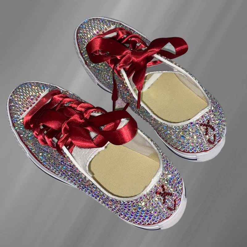 Fashion personality letter rhinestone design feeling wine red ribbon canvas shoes comfortable matching parent-child board shoes