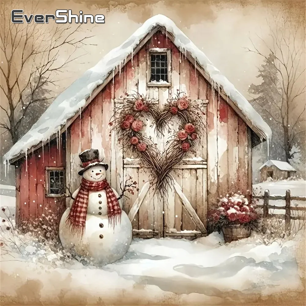 Evershine Diamant-Stickerei, Hauslandschaft, DIY, geeignet für Anfänger, Mosaik, Schneemann, Malerei, neue Ankunft, Heimdekoration
