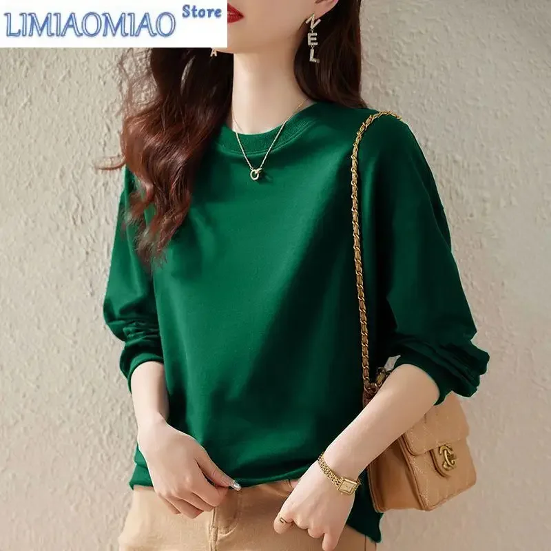 Fashion Solid Color Spring Autumn Sweatshirts Women New Classic Long Sleeve O-collar Office All-match Lady Comfortable Top