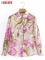 Tangada Spring Women Flower Jaquard Shirt Puff Long Sleeve Femae Loose Blouse Tops 3A18