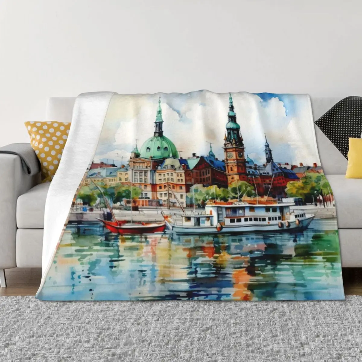 تصميم ألوان مائية من ستوكهولم - بطانية رمي السويد هدية مضحكة، بطانيات رمي أريكة التخييم