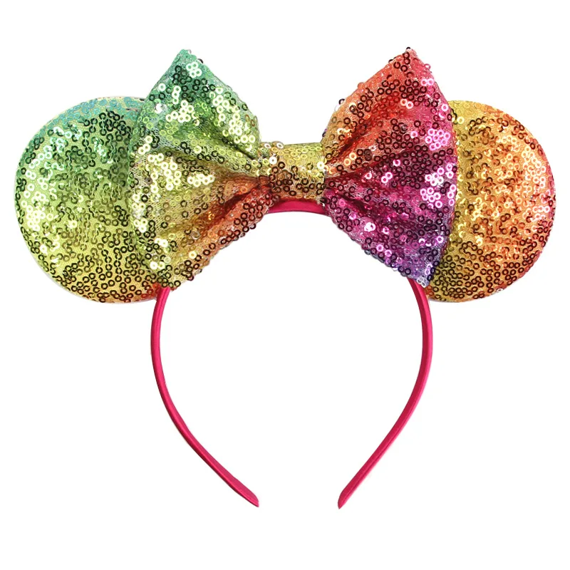 Disney Colorful Sequins Bows Mickey Mouse Ear Headband for Adults Festival Party Hair Accessories Women Girls Rainbow Hairbands