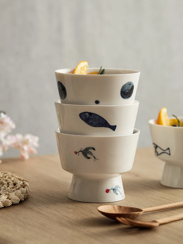 Japanese Hand Painted Dessert Cup High Appearance Level Yogurt Cup Ice Cream Cup Ice Cream Cup Home Ceramic Stembowl Creative