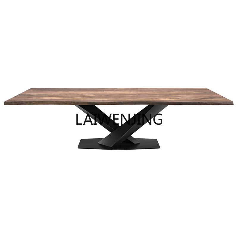 MJY black walnut dining table minimalist large flat villa table board all solid wood furniture customization