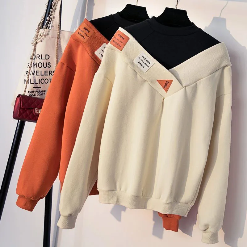 New Autumn/Winter Fashion Brand Fake Two Piece Half High Collar Plush Loose Versatile Western Style Slim Women's Casual Sweater