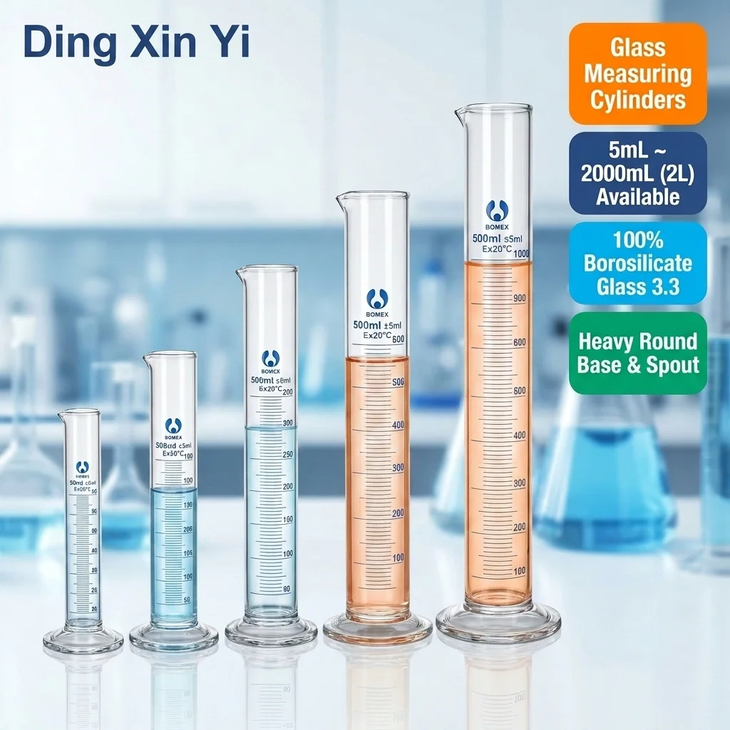DXY 5-2000mL Glass Graduated Measuring Cylinder Borosilicate 3.3 Heavy Round Base with Pour Spout for Chemistry Lab School