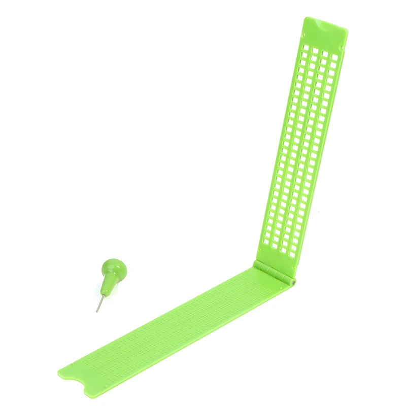 Ardoise d'écriture en braille plastique portable, soin de la vision pratique avec stylet, outil d'apprentissage scolaire, accessoire vert, 1 pièce