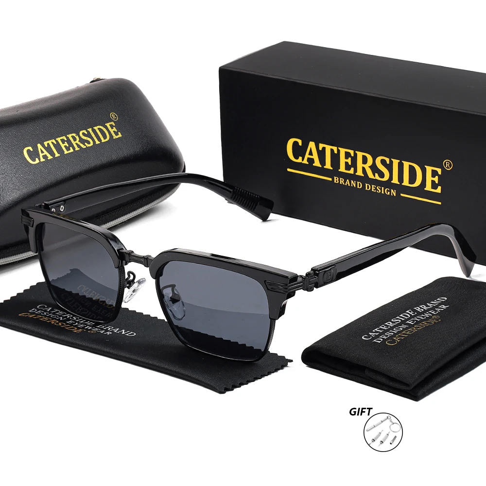 CATERSIDE Retro Quadratische Optische Sonnenbrille Herren Metall Halbrahmen Design Rezept Sonnenbrille Damen Reise Business Brillen – Detail 3