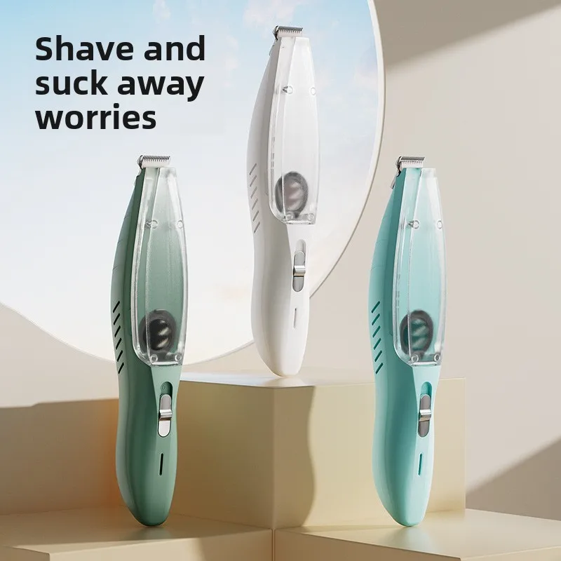 Pet Hair Trimmer with Built-in Vacuum Cleaner, Low Noise Electric Grooming Clipper, Full Set Pet Hair Remover for Cats