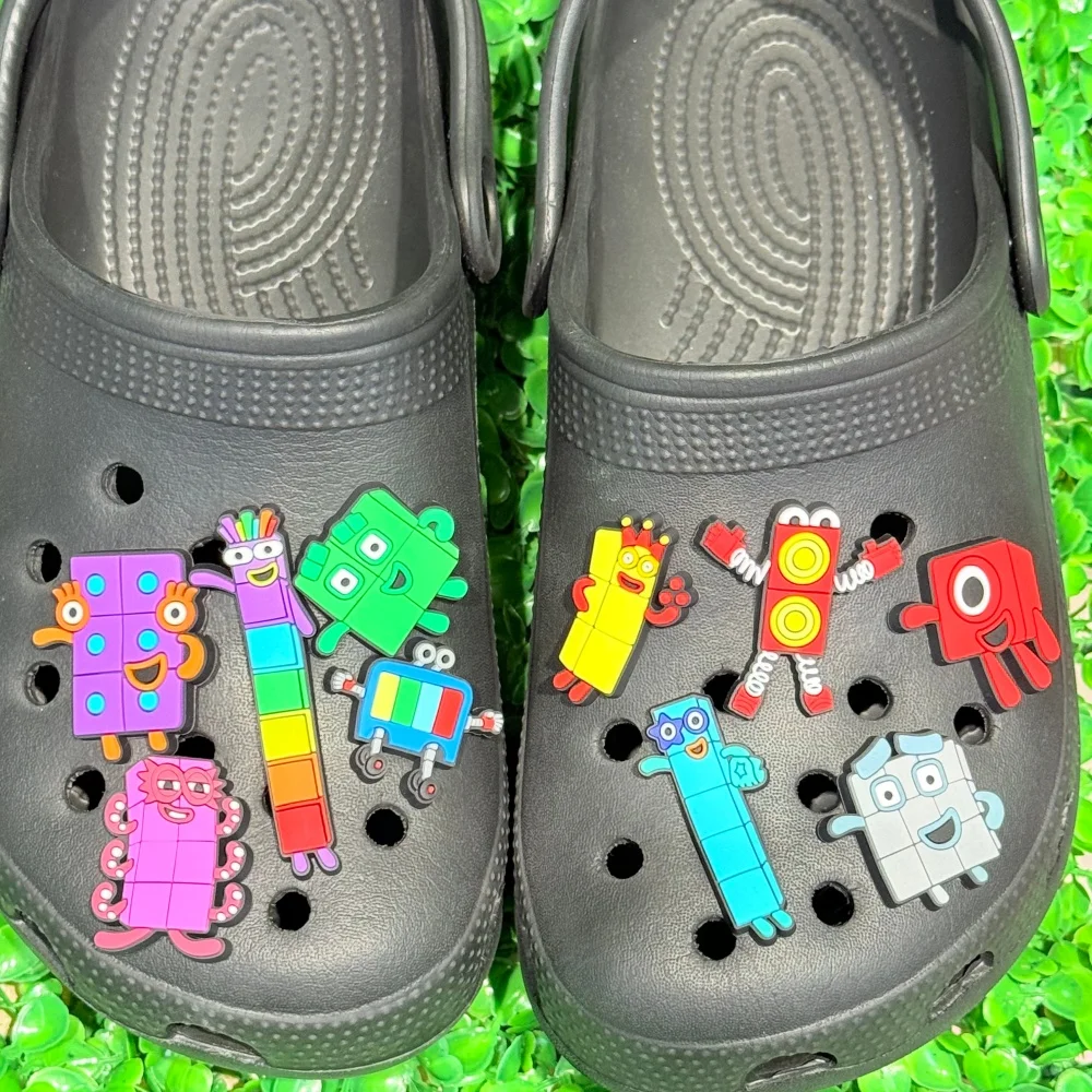 1-10Pcs Bright Color Blocks Garden Shoes Charms Children Popular PVC Clog Button Decorations For Birthday Gift