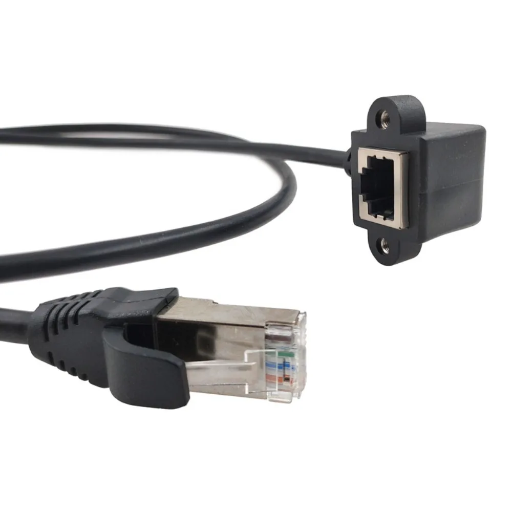 8Pin RJ45 Cable Male to Female Screw Panel Mount Ethernet LAN Network 8 Pin 90 Degree Right Angle Extension Cable 0.3m 0.6m