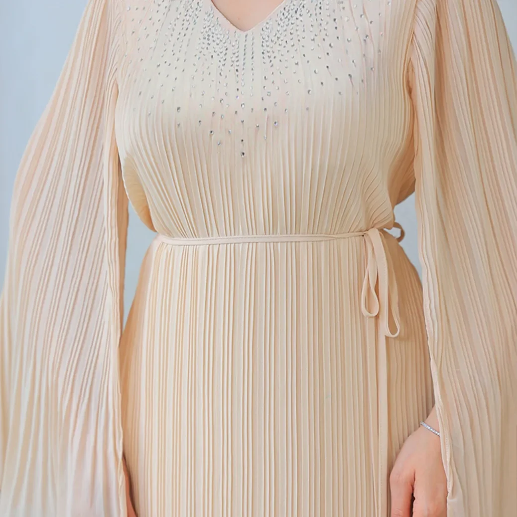 

Элегантные морщинистые абайи для женщин, вечернее платье с бриллиантами, мусульманская Абая, Дубай, кафтан, Ид Джеллаба, исламский женский халат Джалабия