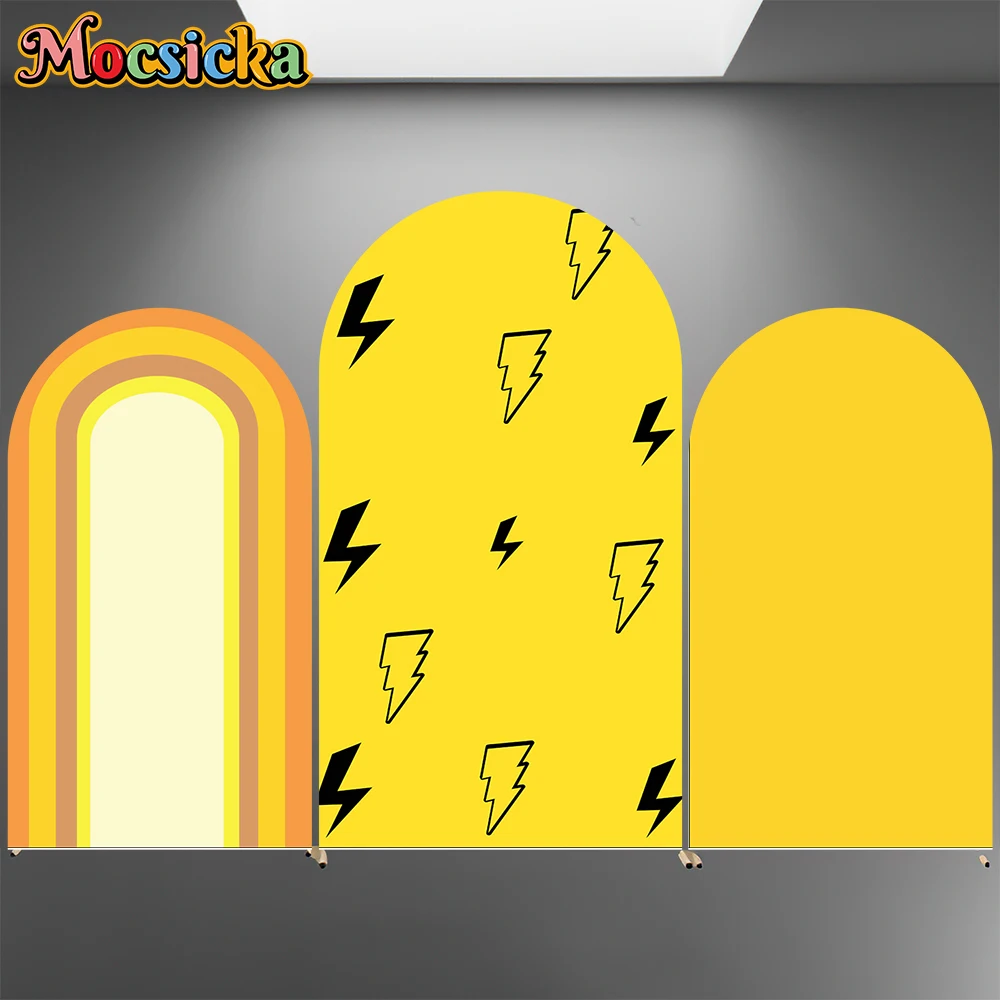 Mocsicka Yellow Lightning Arch Backdrop Cover Elastic Double-Faced Baby Birthday Arched Background Party Decor Photography Props