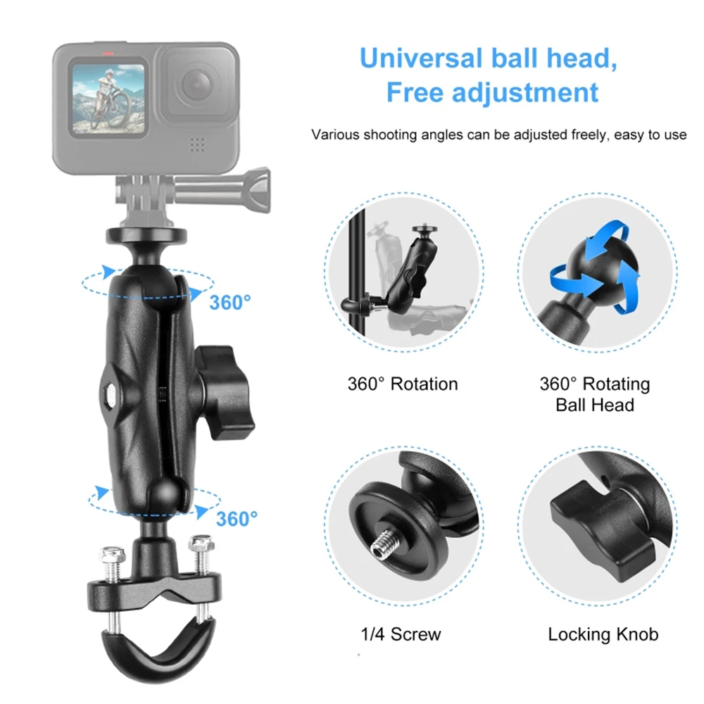 Staffa di montaggio per manubrio bici da moto Adattatore per fotocamera sportiva da 1/4 di pollice per GoPro Hero 11/10/9/8 INSTA360 ONE/ X2/ X3/GO2