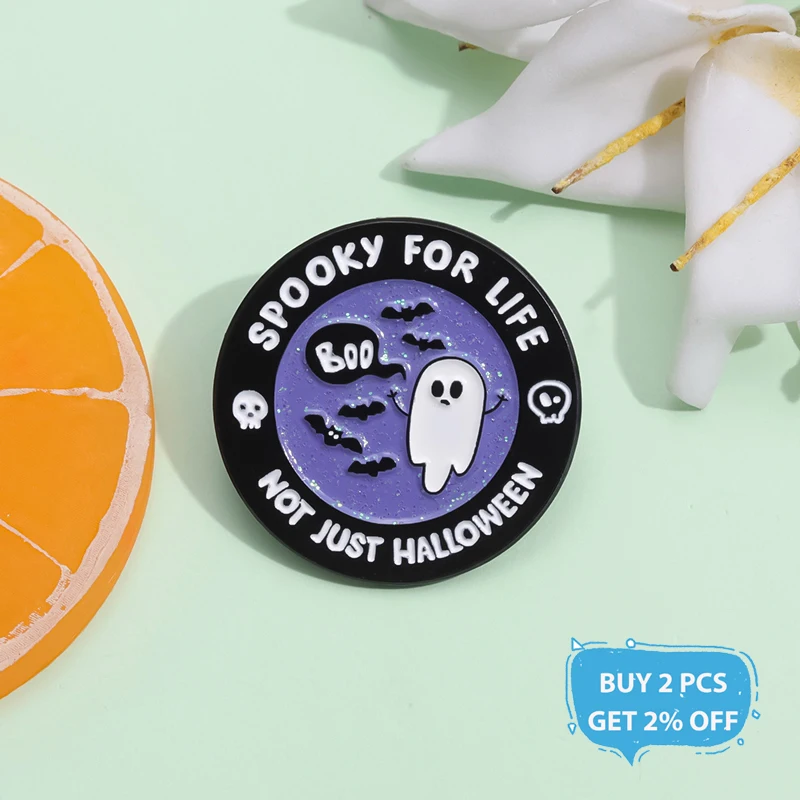 Spooky For Life Not Just Halloween Glitter Enamel Pin Boo Ghost Skull Brooch Lapel Horror Festival Jewelry Gifts For Friends