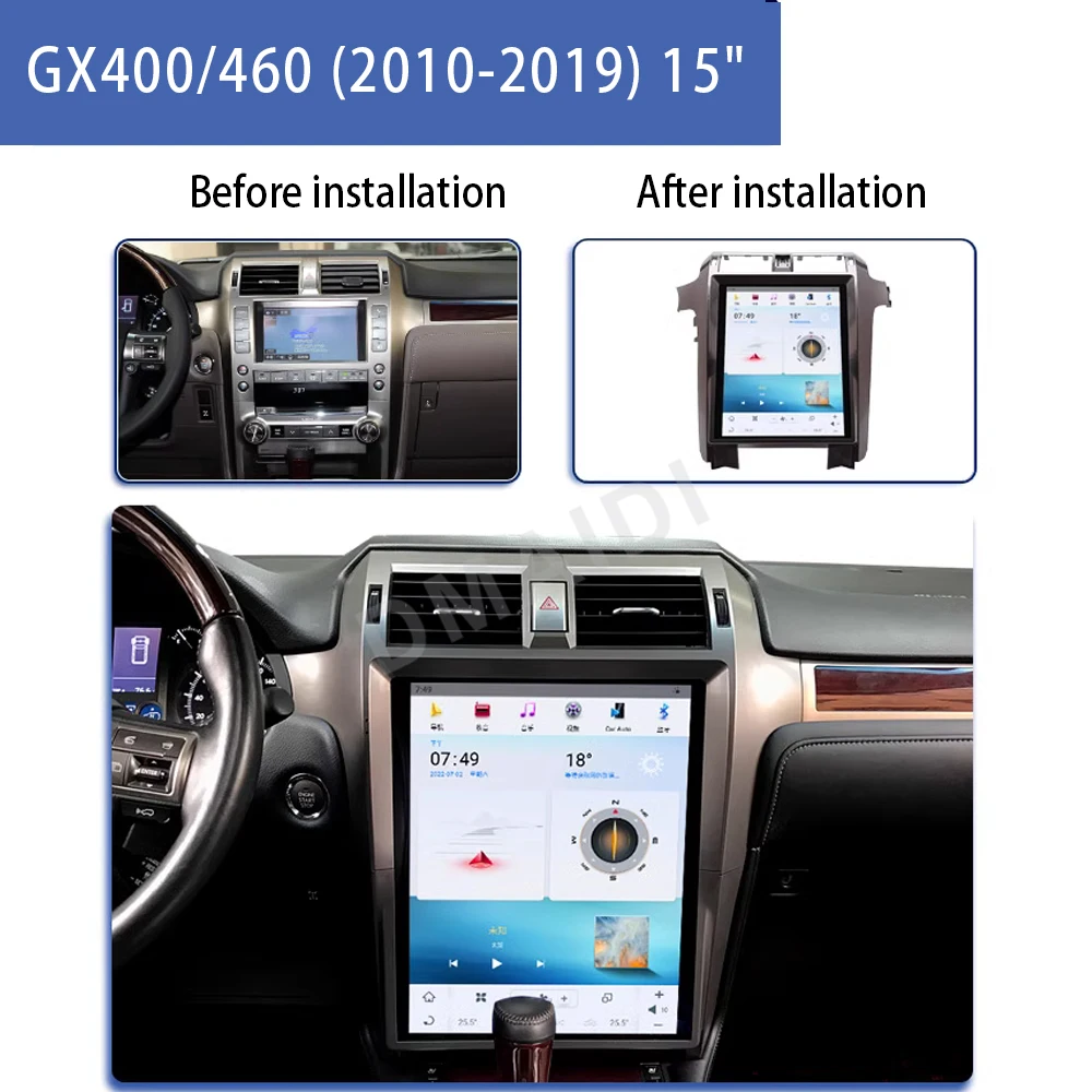 Tesla Screen Style Qualcomm Android 11 Car Multimedia player For Lexus GX GX400 GX460 2010-2019 Stereo Autoradio Carplay GPS 4G