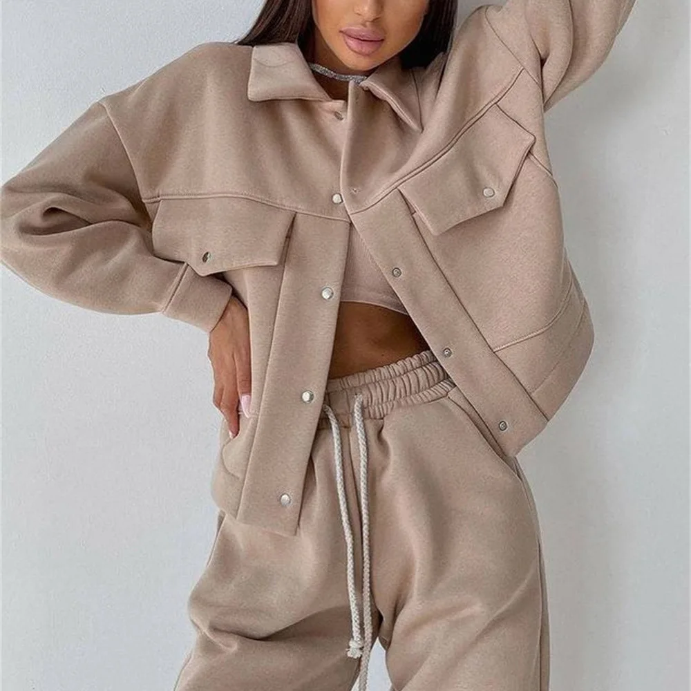 Women\'s Single-breasted Jacket Top Casual Trousers Suit Jacket Sweater Pants Two-piece Sets Outfits Clothing Sweatpants Sets