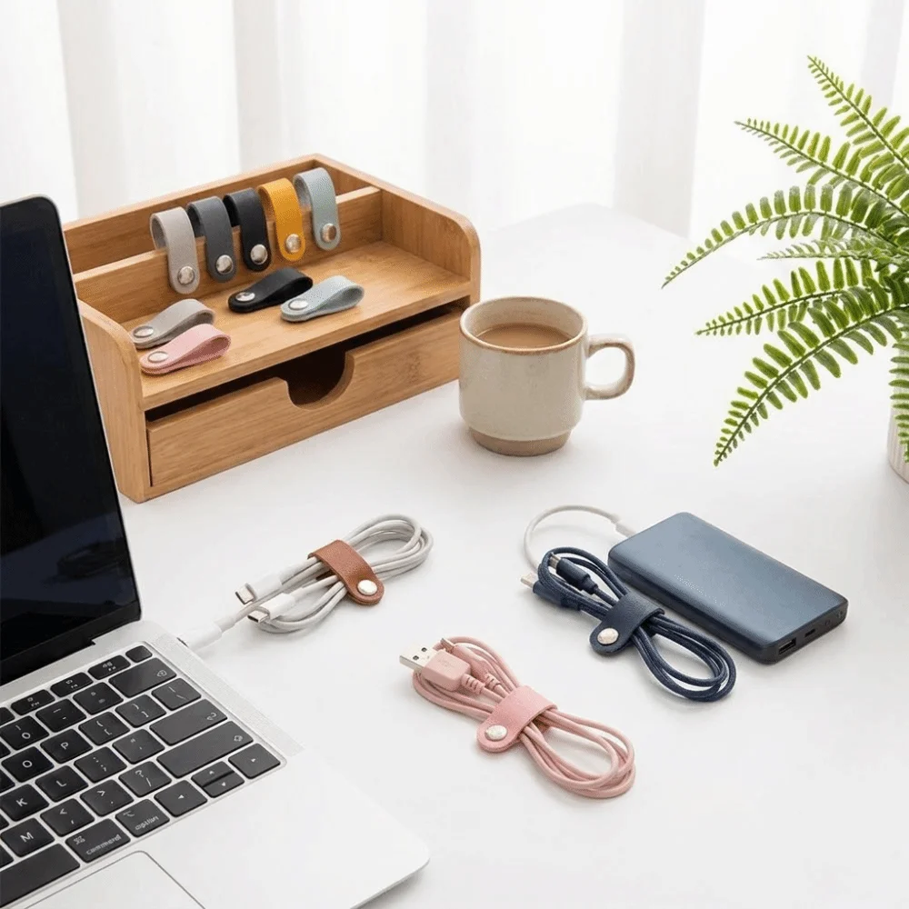 10Pcs Desktop Storage Cable Tie PU Leather Tangle-Free Cable Management Cord Organizer Cable Protector Cable Management