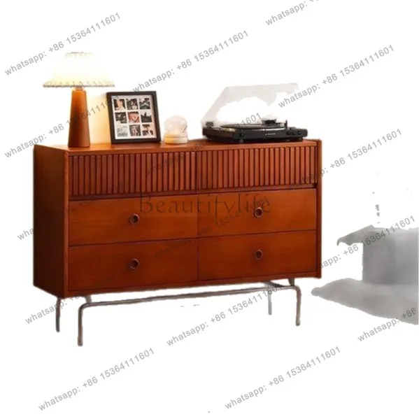 

Nordic solid wood six-bucket storage cabinet bedroom living room drawer retro locker
