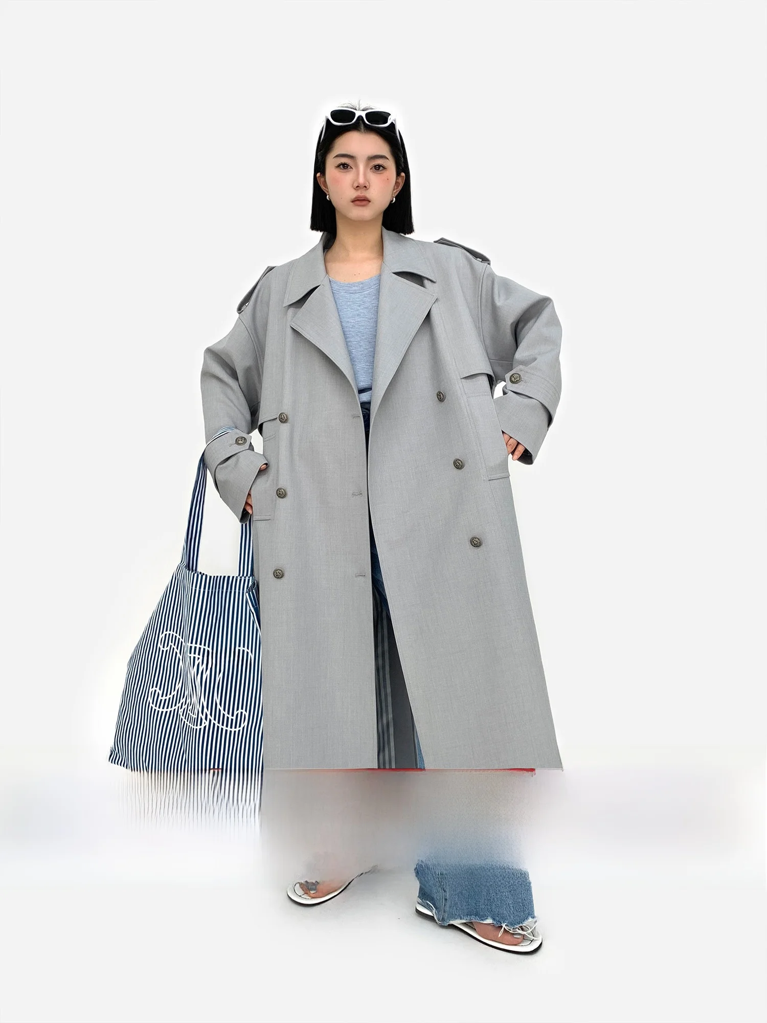 

eGuYue Quiet Luxury Lightweight Double-Row Buttoned Ele Texture Commute Windbreaker Women's Faion Spring Polyester...