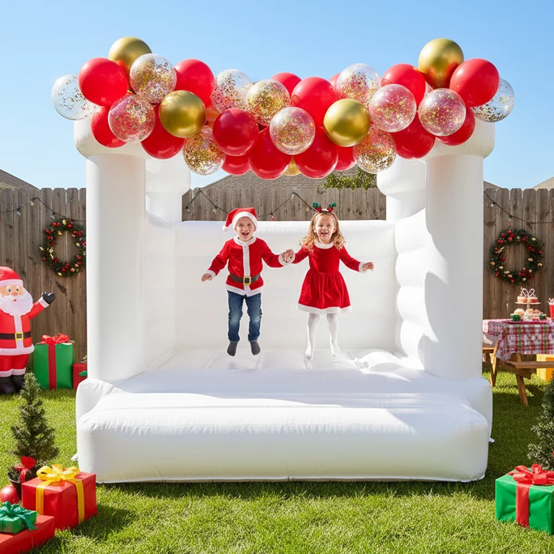 10' X 10' PVC Inflatable White Bounce House with Air Blower Professional Jumping Bouncy Castle Bouncer for Wedding Party