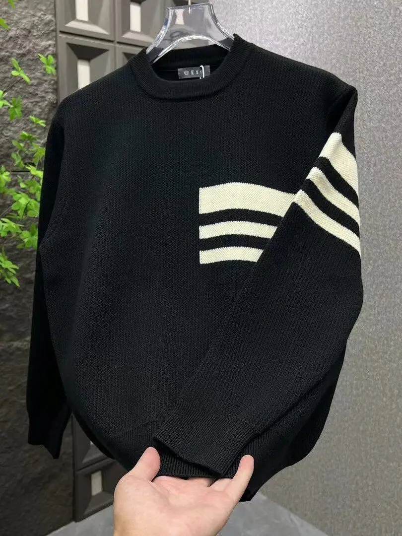 

Мужской облегающий круглый трикотаж Ne, длинный свек, повседневный модный трендовый полосатый цветной свитер, осень-зима, Новое поступление