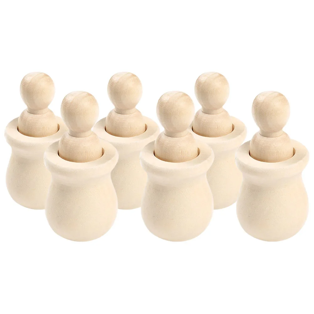

6pcs Blank Wooden Diy Unfinished Peg For Painting Craft Supplies Miniature Figures Art Party Favors Decor