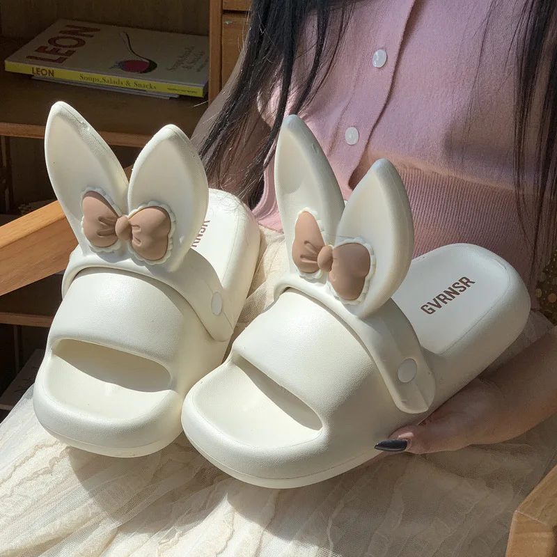 New 2024 Summer Platform Shoes Woman Cute Butterfly Rabbit Ear Slippers Girls Home Bathroom Slides Anti-slip Street Sandals