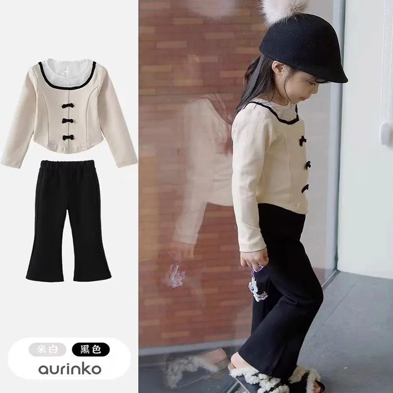 

Children's Outfit New Spring and Autumn Girls' Fashionable and Elegant Long Sleeve Shirt+Casual Pants Two-Piece Set for Kids