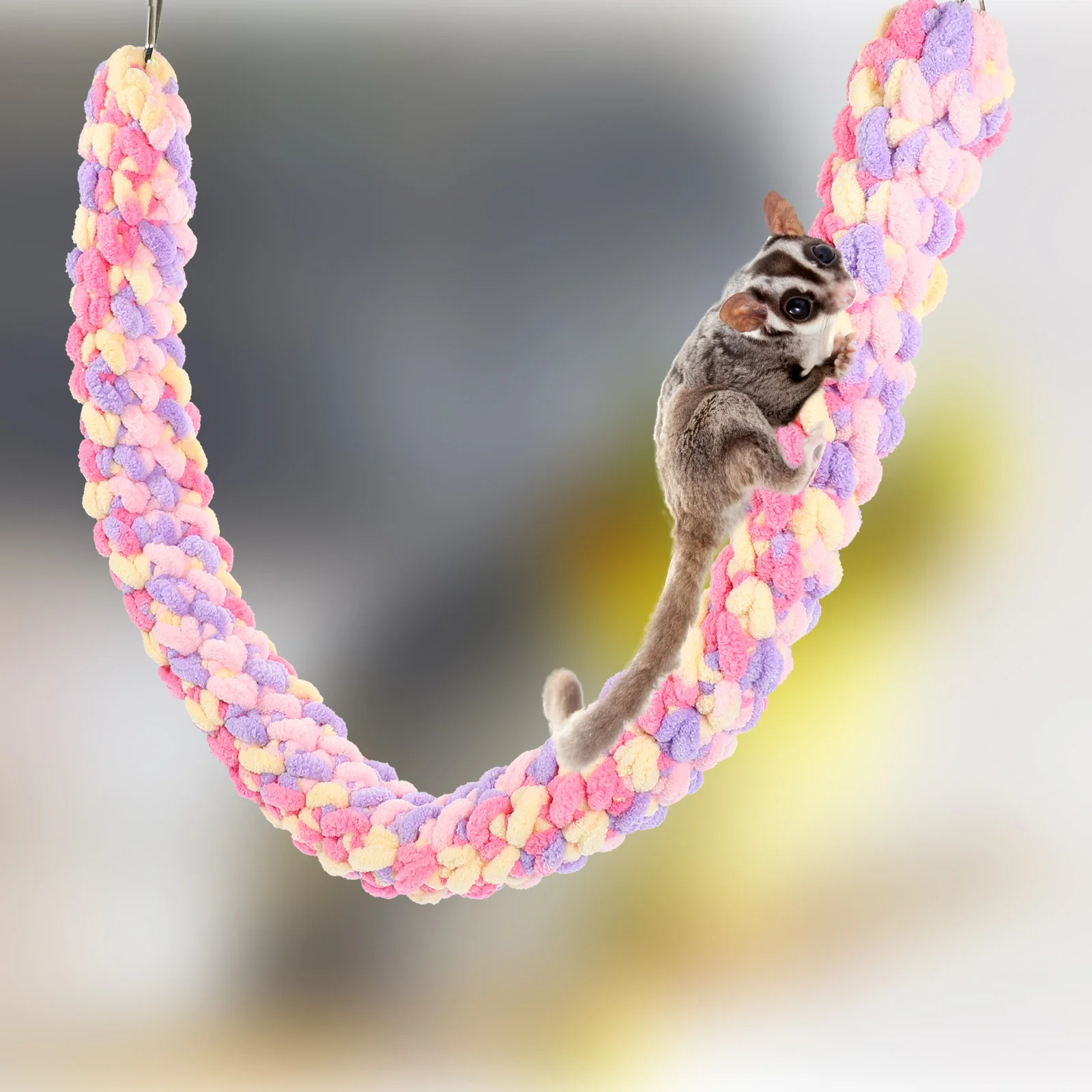 

Sugar Glider Climbing Rope Hamster Toy Hanging Rat Chew Colorful Woven Cotton Guinea Pig