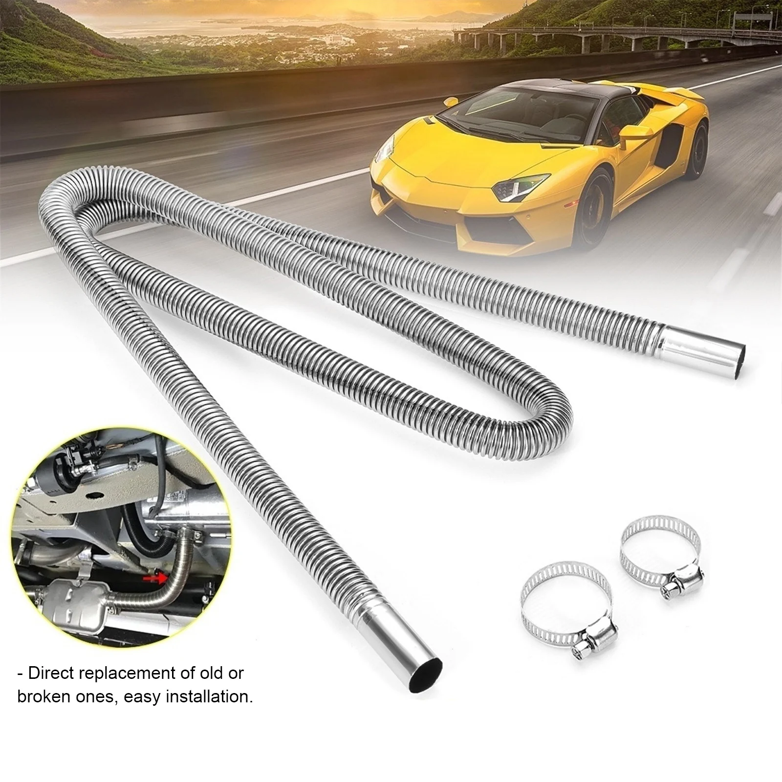 200cm Exhaust Hose with Two Clips Stainless Steel Exhaust Pipe Air Diesel Heater Car Parking Exhaust Pipe for Car Heater